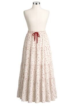 Polagram BaeVely Cream Red Floral Tiered Boho Maxi Skirt - Size L